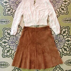 Women's *Vintage* JUNE Suede Knee Length A-Line Skirt Brown Sz 8 or M EUC